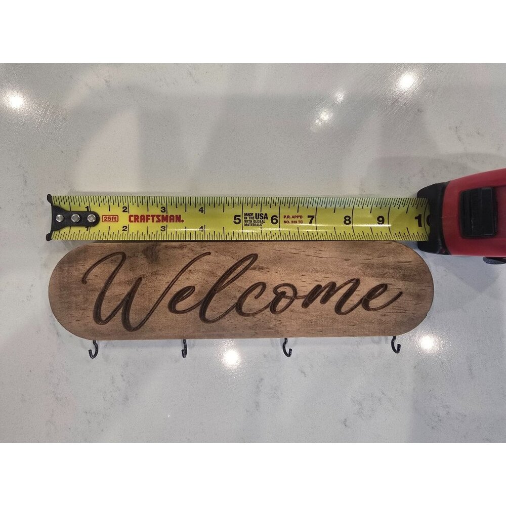 Rustic Wood "Welcome" Wall-Mounted Key Holder With 4 Hooks
